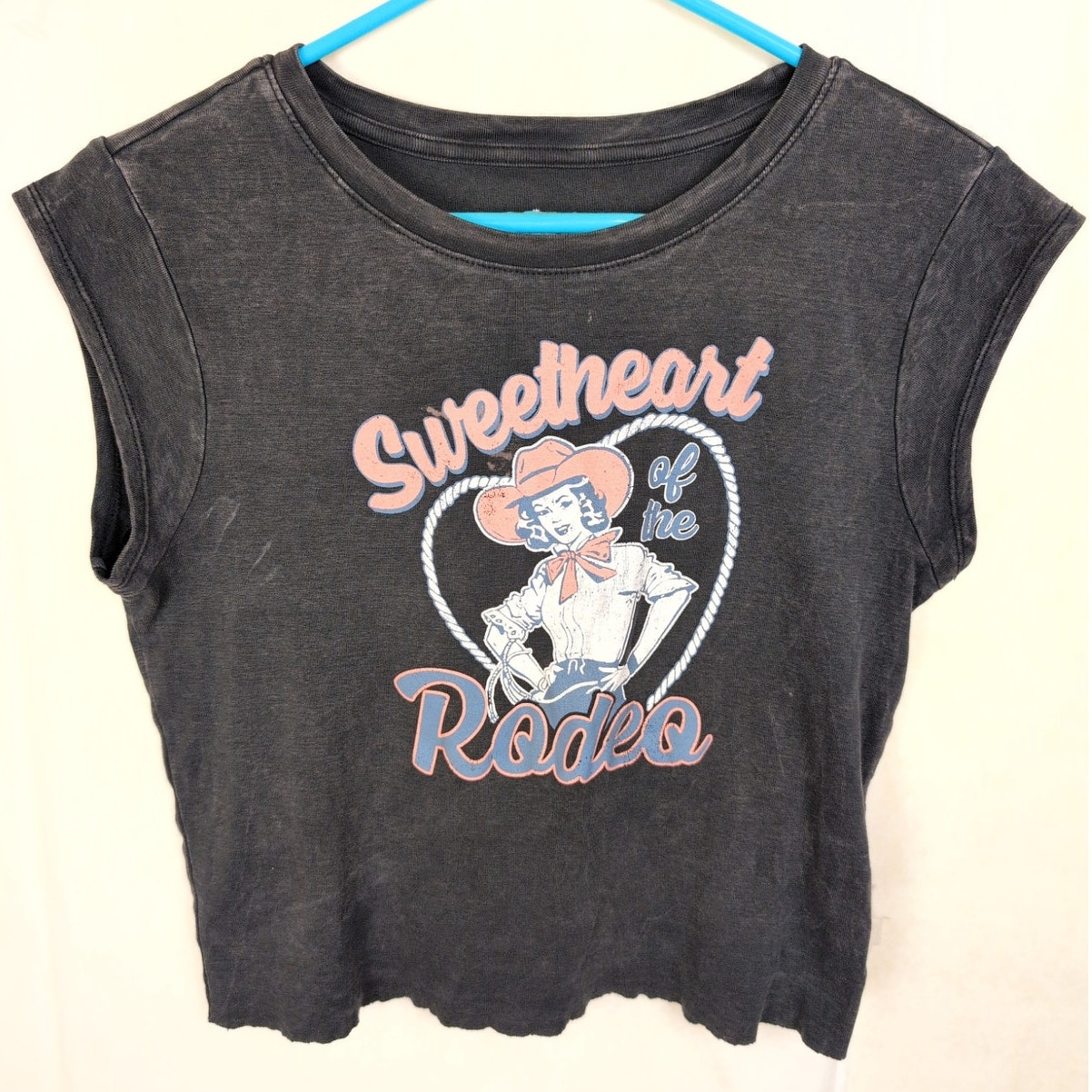 Og Babe Black Sweetheart Of The Rodeo Cropped Tshirt Size Lrg Western Cowgirl